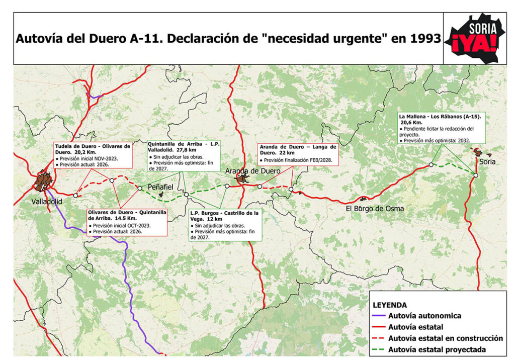Mapa de la Autovía del Duero desde Soria hasta Valladolid