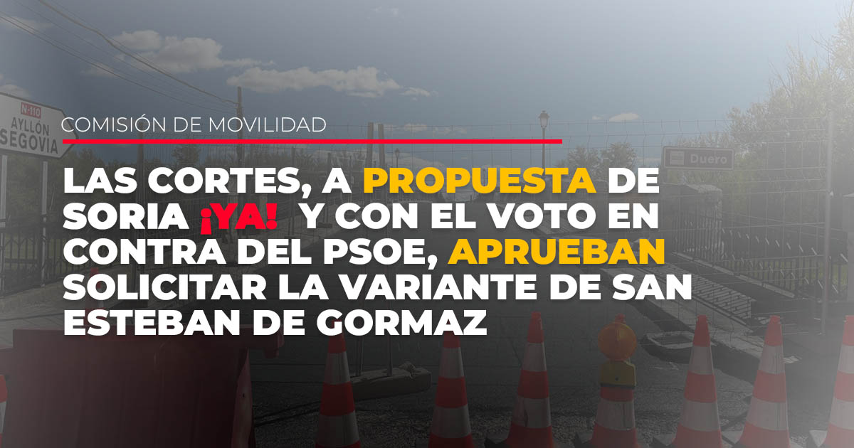 Las Cortes, a propuesta de Soria ¡YA! y con el voto en contra del PSOE, aprueban solicitar la variante de San Esteban de Gormaz