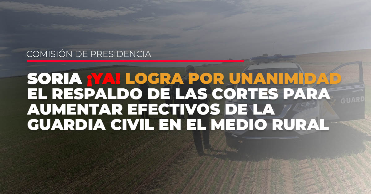 Soria ¡YA! logra por unanimidad el respaldo de las Cortes para aumentar efectivos de la Guardia Civil en el medio rural